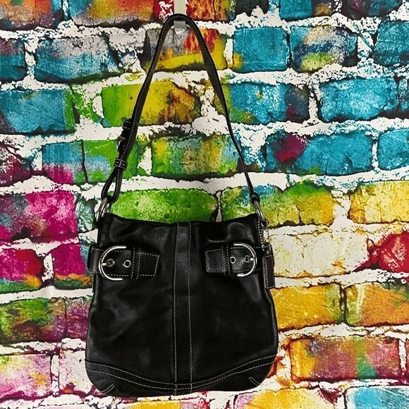 Coach Soho Slim Duffle Black Leather Shoulder Purse Handbag H05S-1453 - Picture 1 of 6